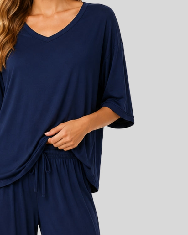 Navy Blue V Neck Relax Lounge PJ Set