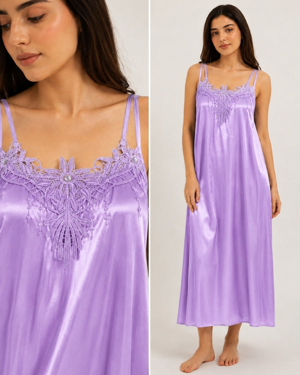 Lavender Bloom Satin Maxi Nightdress