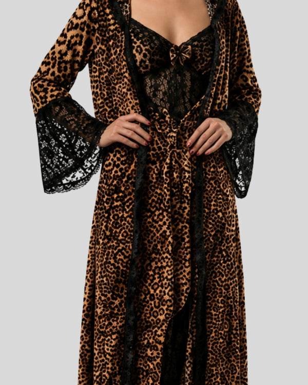 Leopard Lace Lounge Robe Set