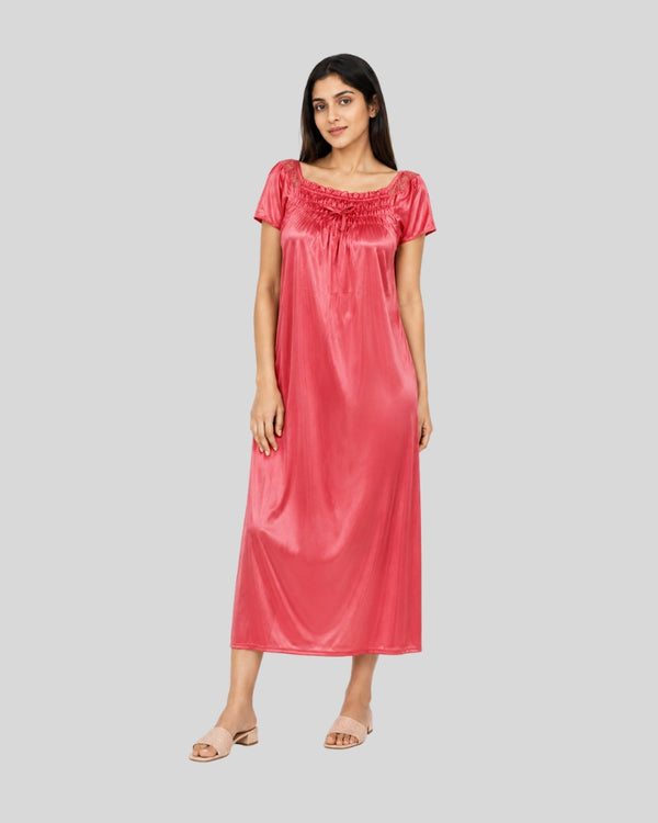 Coral Grace Satin Nightgown
