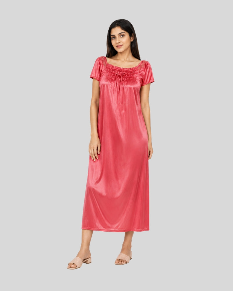 Coral Grace Satin Nightgown