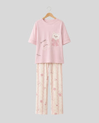 Pink Cute Bear Printed PJ Set