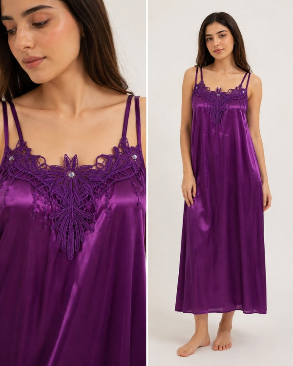 Royal Plum Satin Maxi Nightdress