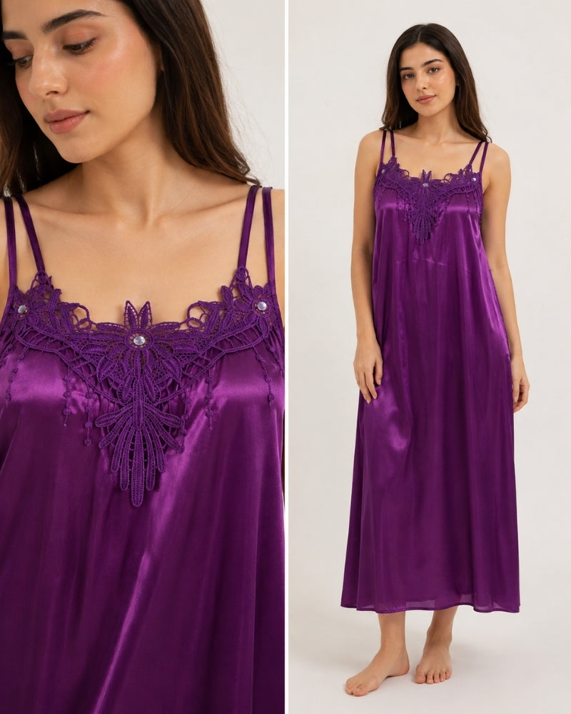 Royal Plum Satin Maxi Nightdress
