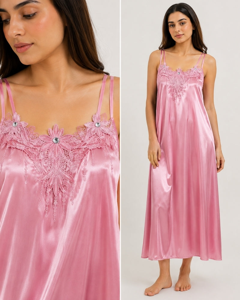 Rose Petal Satin Maxi Nightdress