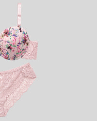 Blush Pink Floral Lace Push-Up Bra & Panty Set