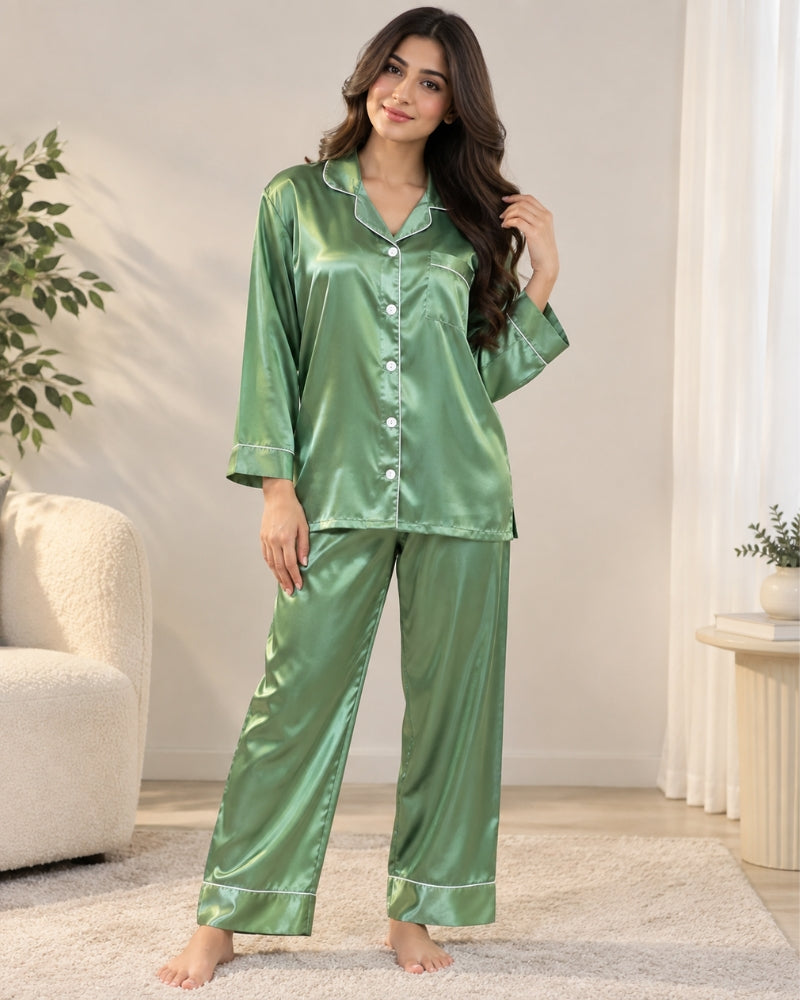 Sage Green Luxe Satin Pajama Set