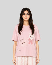 Pink Cute Bear Printed PJ Set