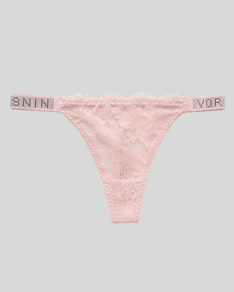 Blush Pink Floral Lace Thong Panty