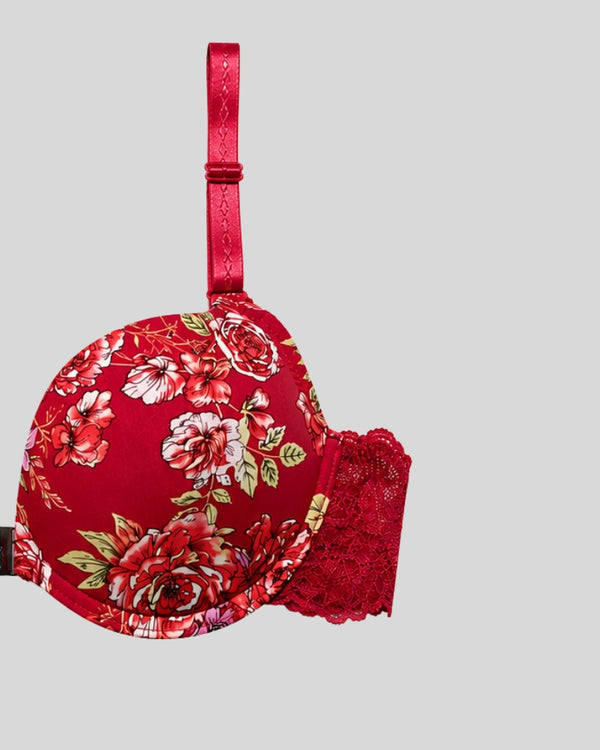 Red Floral Lace Push-Up Bra & Panty Set