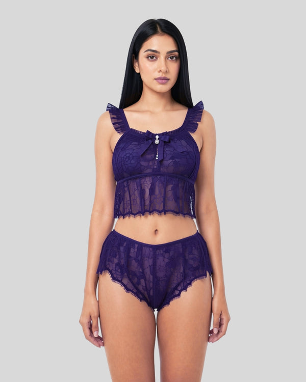 Royal Violet Sheer Lace Set
