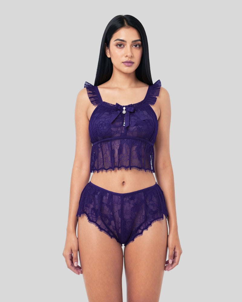 Royal Violet Sheer Lace Set