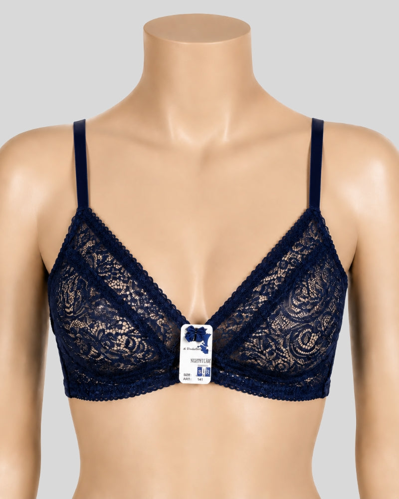 Navy Blue Lace Net Bra
