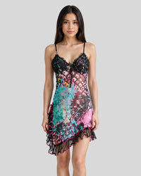 Midnight Abstract Chiffon Mini Dress