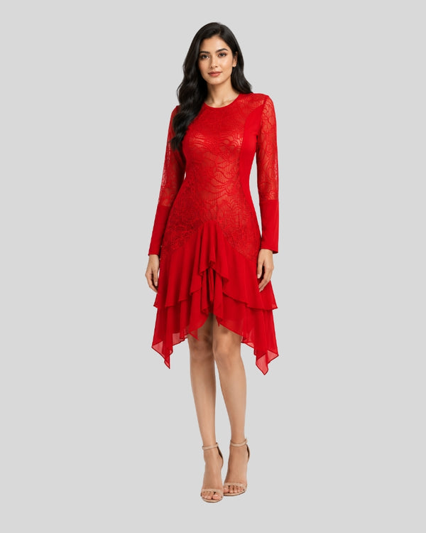 Scarlet Lace Cascade Dress