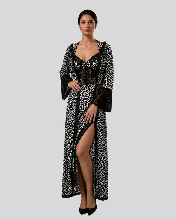 Snow Leopard Lace Three-Piece Robe Set
