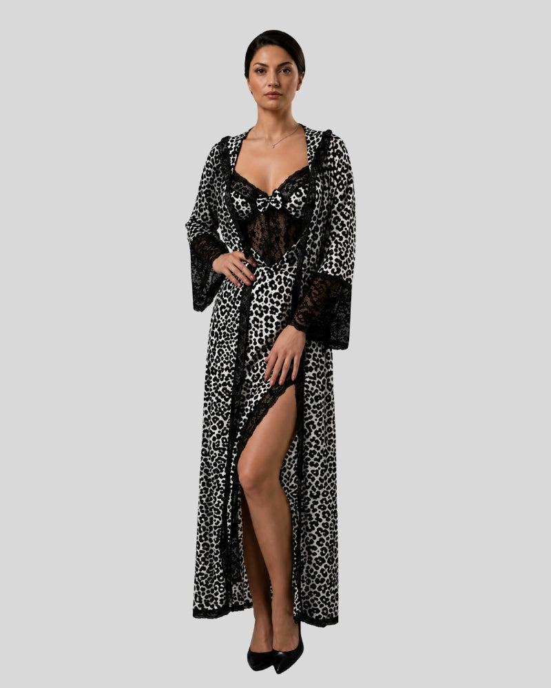 Snow Leopard Lace Three-Piece Robe Set