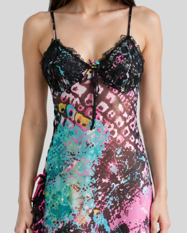 Midnight Abstract Chiffon Mini Dress