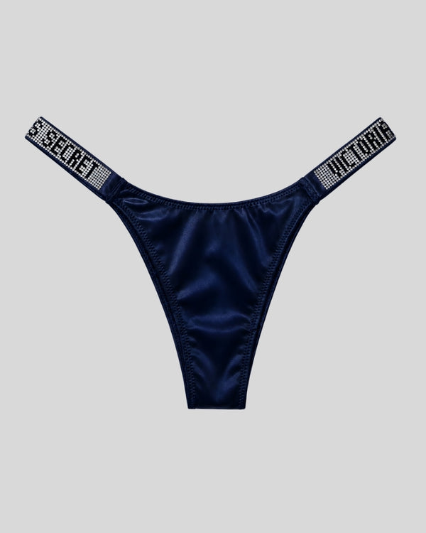 Victoria Secret Navy Blue Satin Shine Thong