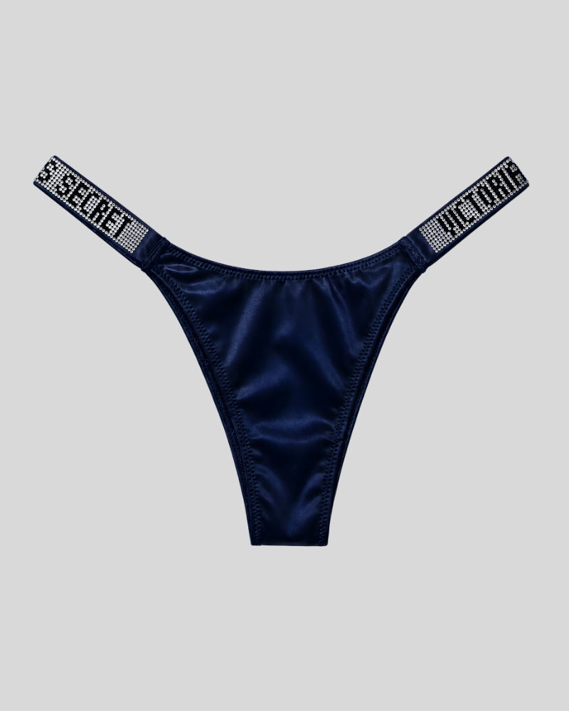 Victoria Secret Navy Blue Satin Shine Thong