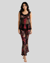 Midnight Red Floral Sheer Set