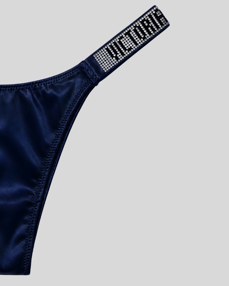 Victoria Secret Navy Blue Satin Shine Thong