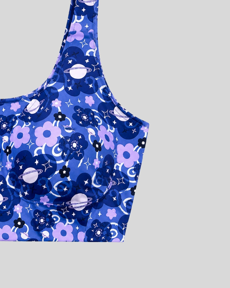 Blue Floral Galaxy Print Bra