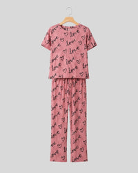 T Pink Love Heart Printed Lounge PJ Set
