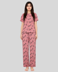 T Pink Love Heart Printed Lounge PJ Set