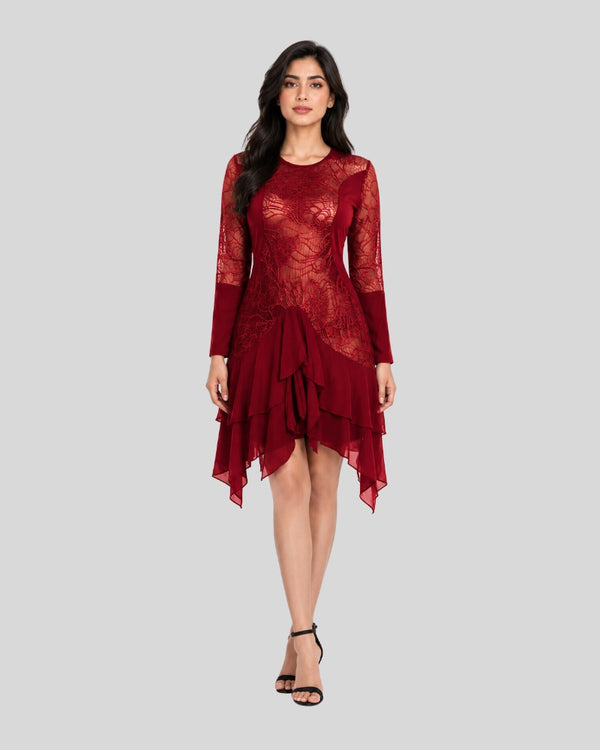 Maroon Lace Cascade Dress