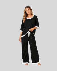 Black White Round Neck Contrast Lounge Set