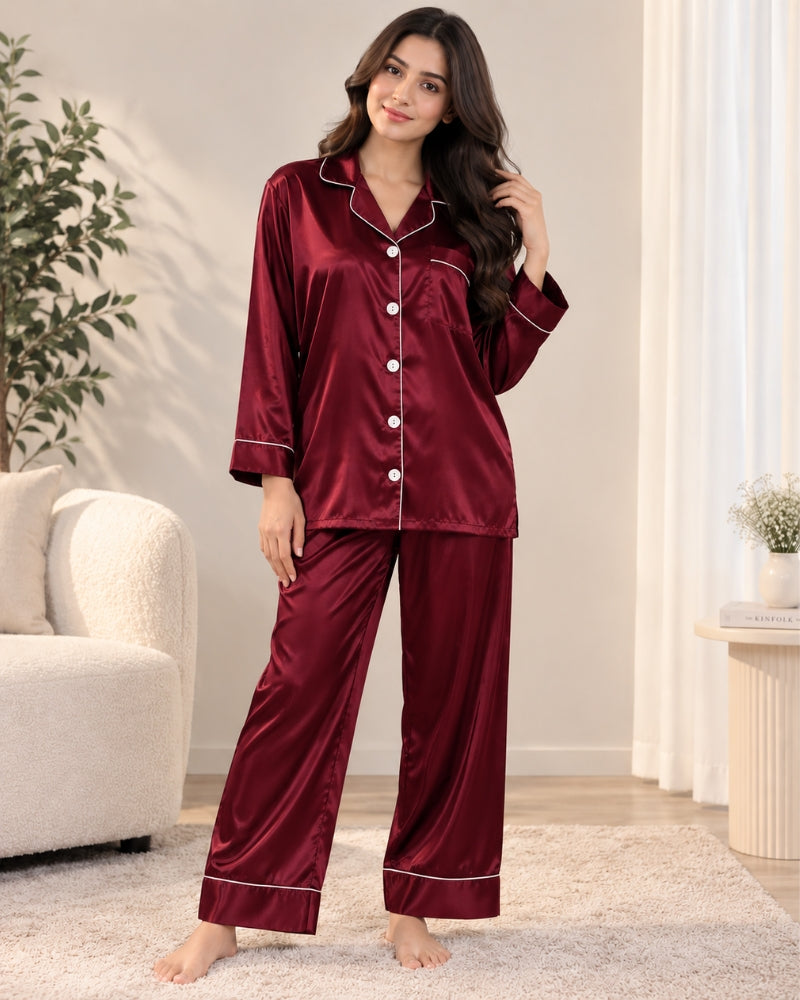 Burgundy Luxe Satin Pajama Set
