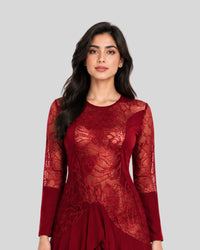 Maroon Lace Cascade Dress
