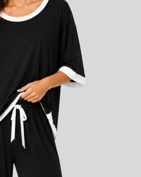 Black White Round Neck Contrast Lounge Set