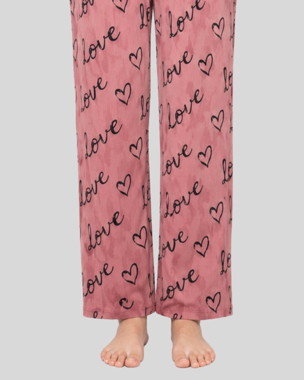 T Pink Love Heart Printed Lounge PJ Set