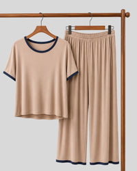 Coffee Color with Black Round Neck PJ Set