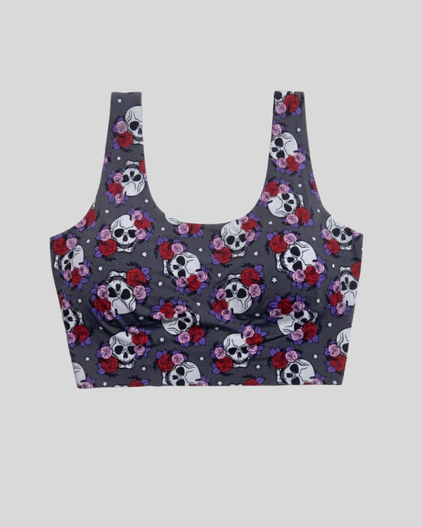 Gothic Skull Rose Print Sports Bra