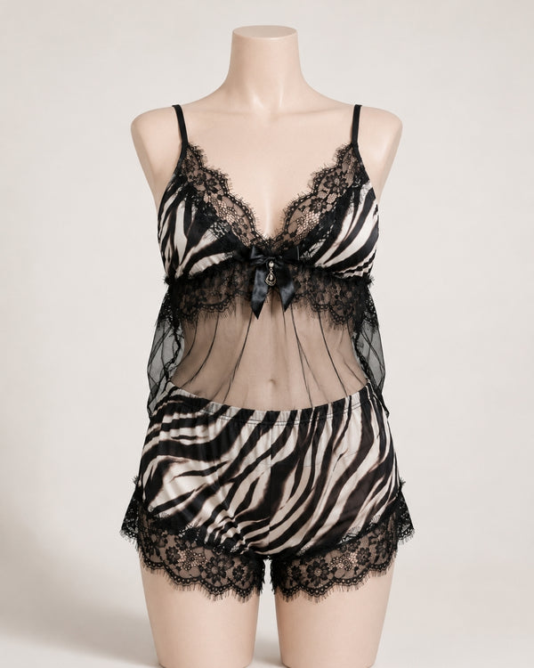 Zebra Noir Lace Cami Short Set