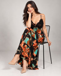 Teal Ember Abstract Satin Maxi Nightdress