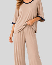 Coffee Color with Black Round Neck PJ Set