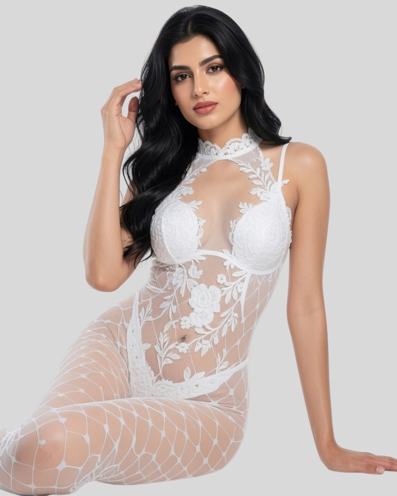 Ivory Floral Bodystocking