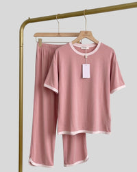 Rose Pink Contrast Trim Lounge PJ Set