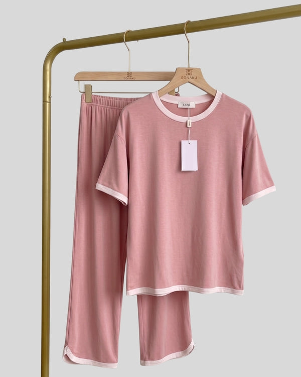 Rose Pink Contrast Trim Lounge PJ Set