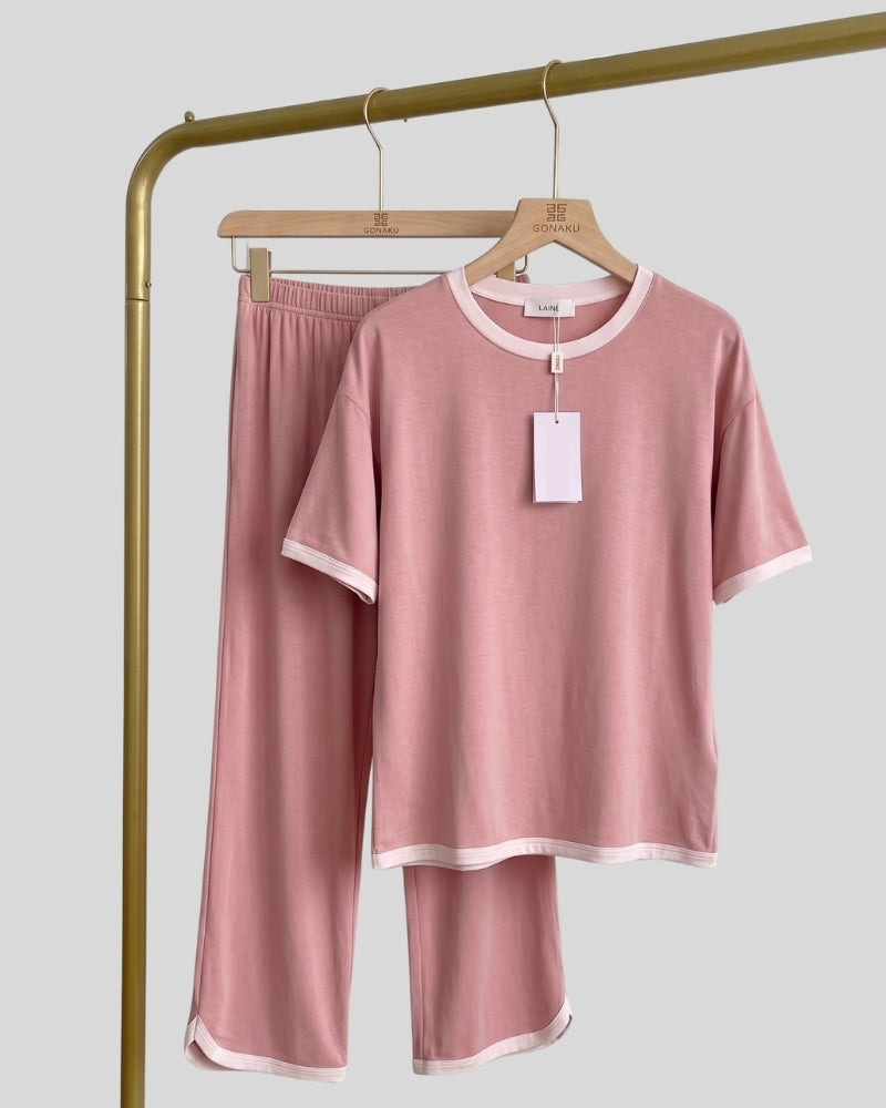 Rose Pink Contrast Trim Lounge PJ Set