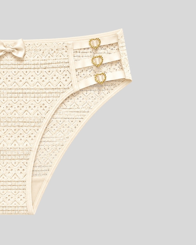 Elegant Ivory Heart Accent Lace Panty