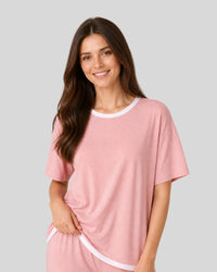 Rose Pink Contrast Trim Lounge PJ Set