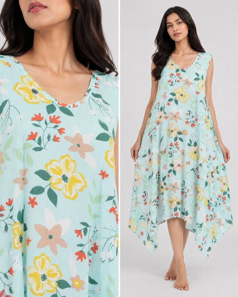 Aqua Meadow Floral Maxi Nightdress