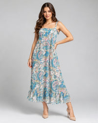 Aqua Paisley Ruffle Maxi Nightdress