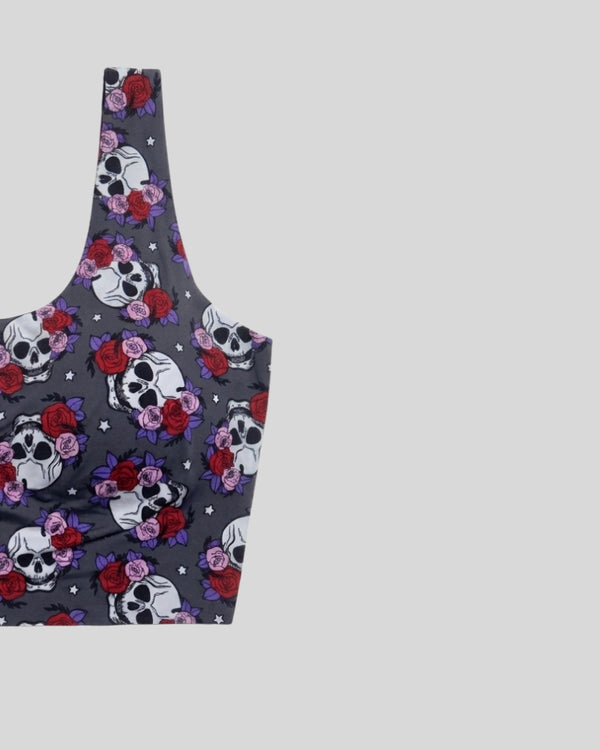 Gothic Skull Rose Print Sports Bra