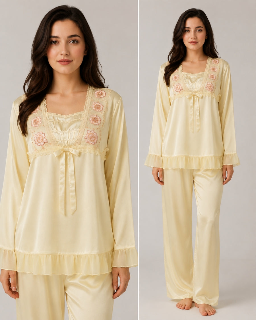 Ivory Blossom Satin PJ Set